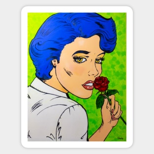 Girl with red rose Sticker
